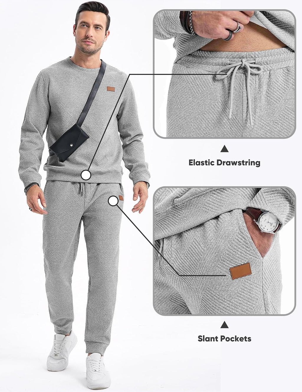 Mens 2 Piece Sweatsuit Crewneck Joggers Tracksuit