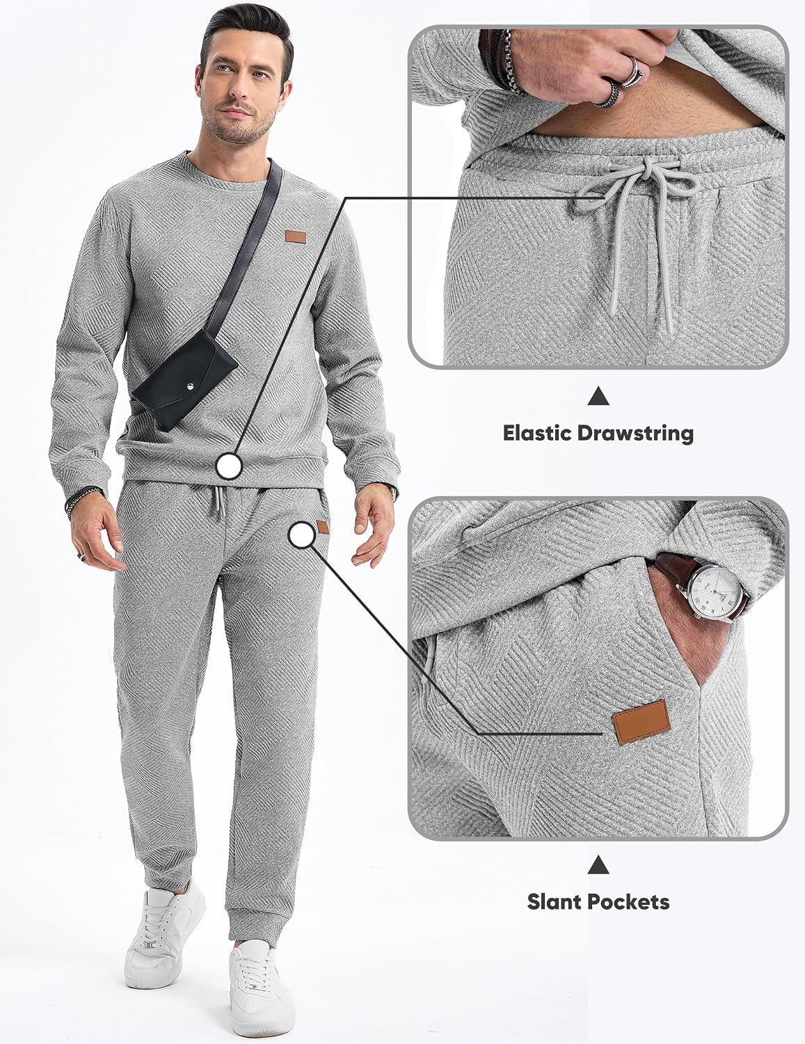 Mens 2 Piece Sweatsuit Crewneck Joggers Tracksuit