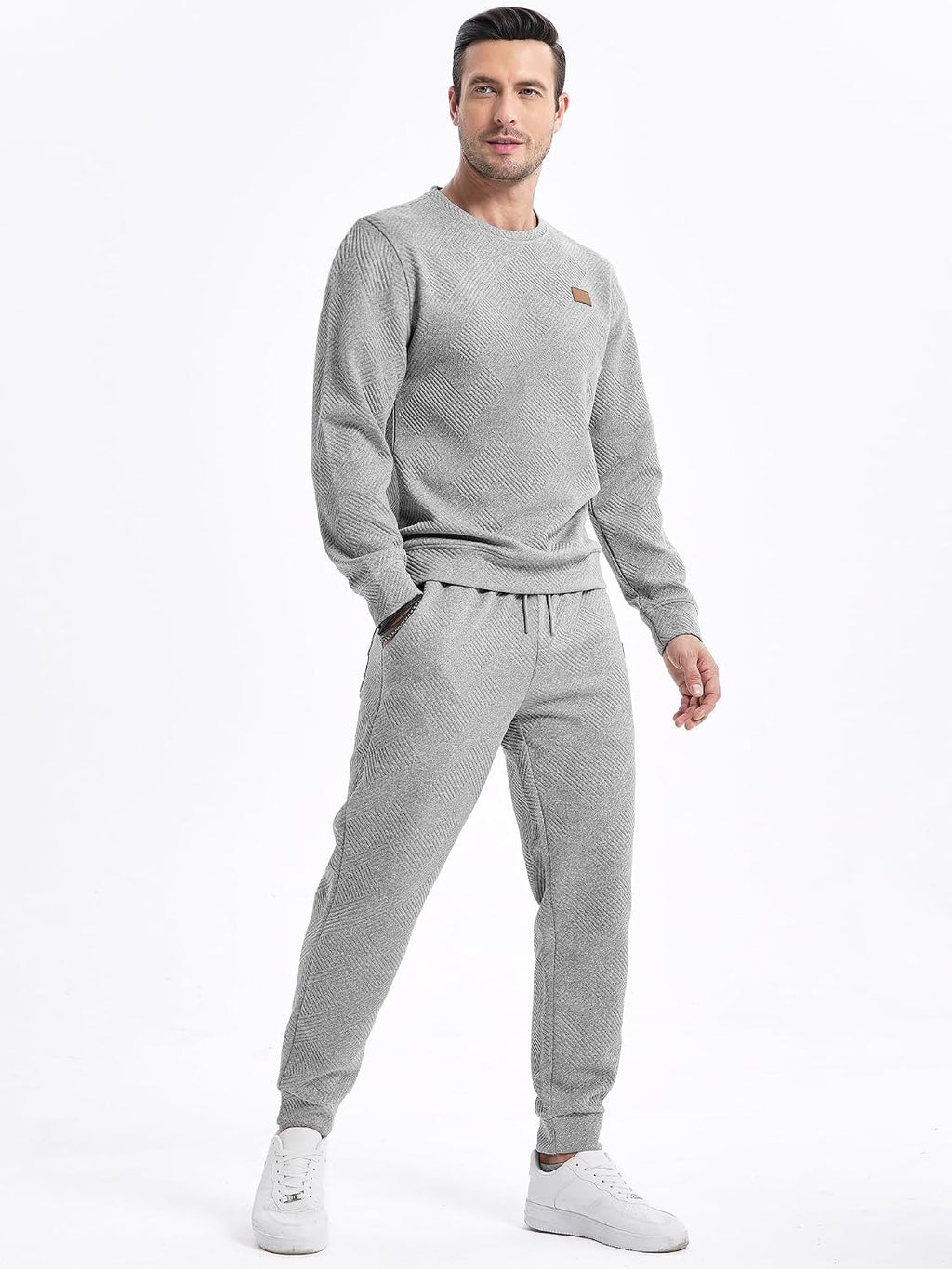 Mens 2 Piece Sweatsuit Crewneck Joggers Tracksuit