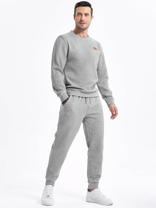 Mens 2 Piece Sweatsuit Crewneck Joggers Tracksuit